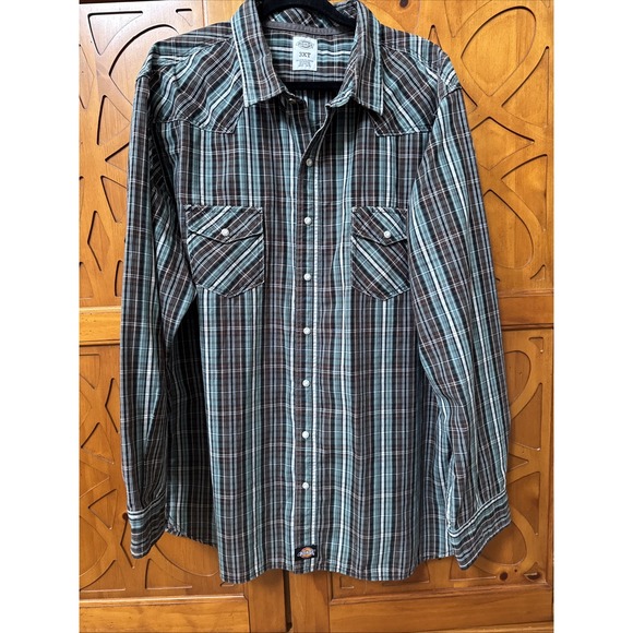 Dickies Other - Dickies Long Sleeve Plaid Pearl Snap Western Style Shirt Size 2XL